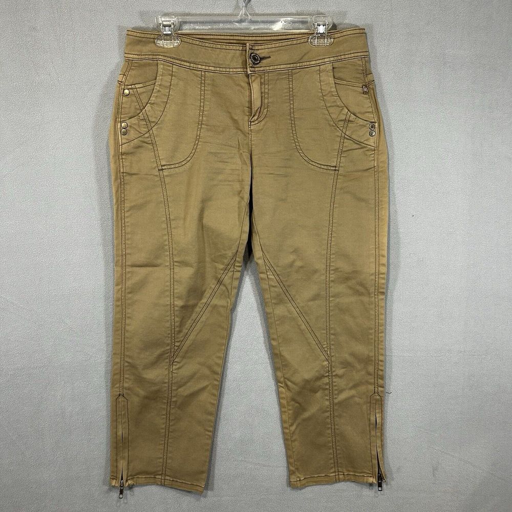 DKNY Capri Pants womens 6 Brown khaki zip Hem Cotton Blend Casual Travel‎ Preppy